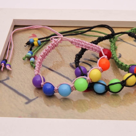 PREVIEW Rainbow Chakra Beaded Black Braided Bangle